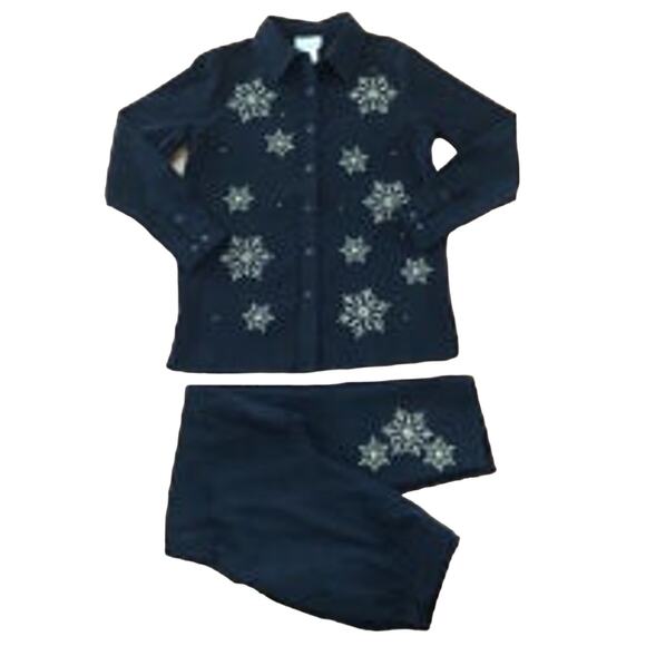 The Quaker Factory button down snowflake cozy shirt & pants size small - Picture 1 of 10